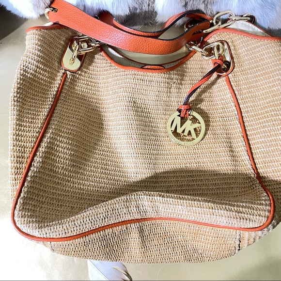 Michael Kors Straw rope style bag with orange. - Picture 1 of 7